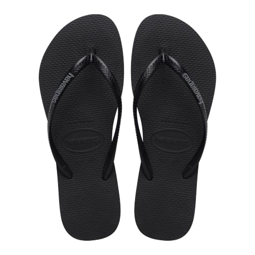 Havaianas Slim Logo Pop Up Women's Flip Flop, Black/steel Grey, 5 Uk