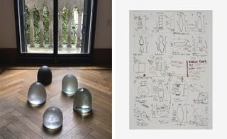 Left, Robert Wilson’s works in glass and right, drawings