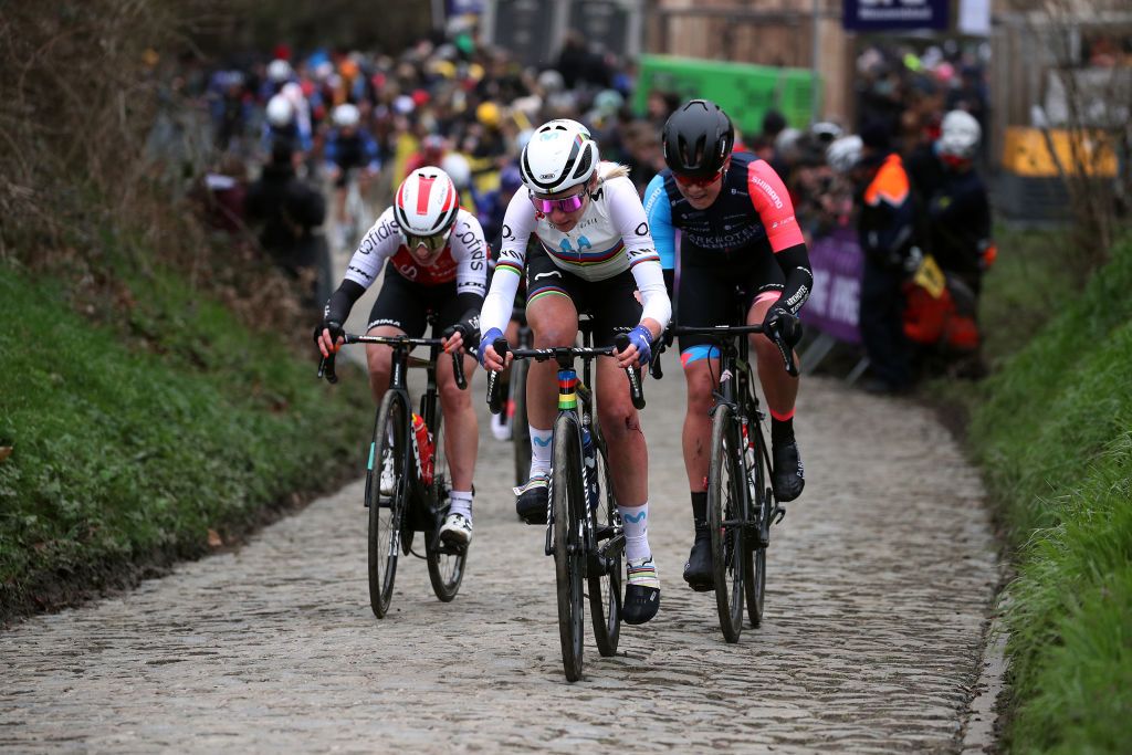 OUDENAARDE BELGIUM APRIL 02 Annemiek Van Vleuten of The Netherlands and Movistar Team competes during the 20th Ronde van Vlaanderen Tour des Flandres 2023 Womens Elite a 1566km one day race from Oudenaarde to Oudenaarde UCIWWT on April 02 2023 in Oudenaarde Belgium Photo by Eloise Mavian PoolGetty Images