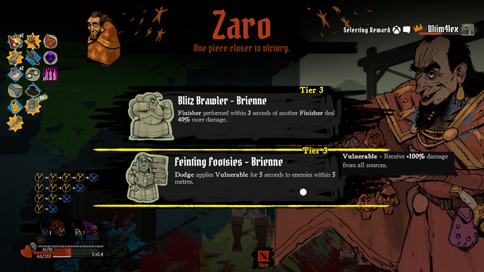 A menu showing a merchant offering relics that powerful unique passive abilities that strengthen the skills of the player character.