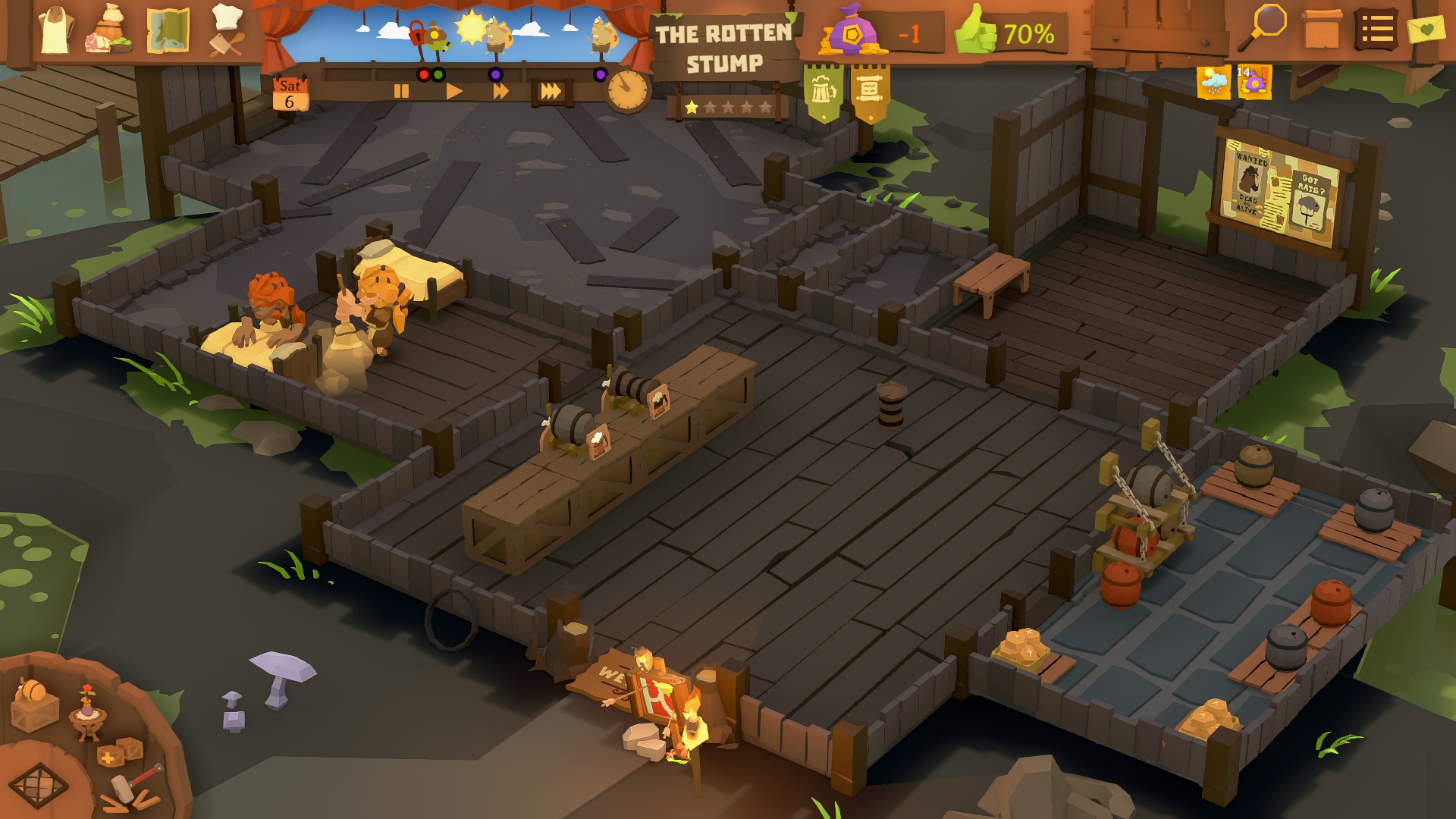 Several images showing off the decor builder in Tavern Keeper.