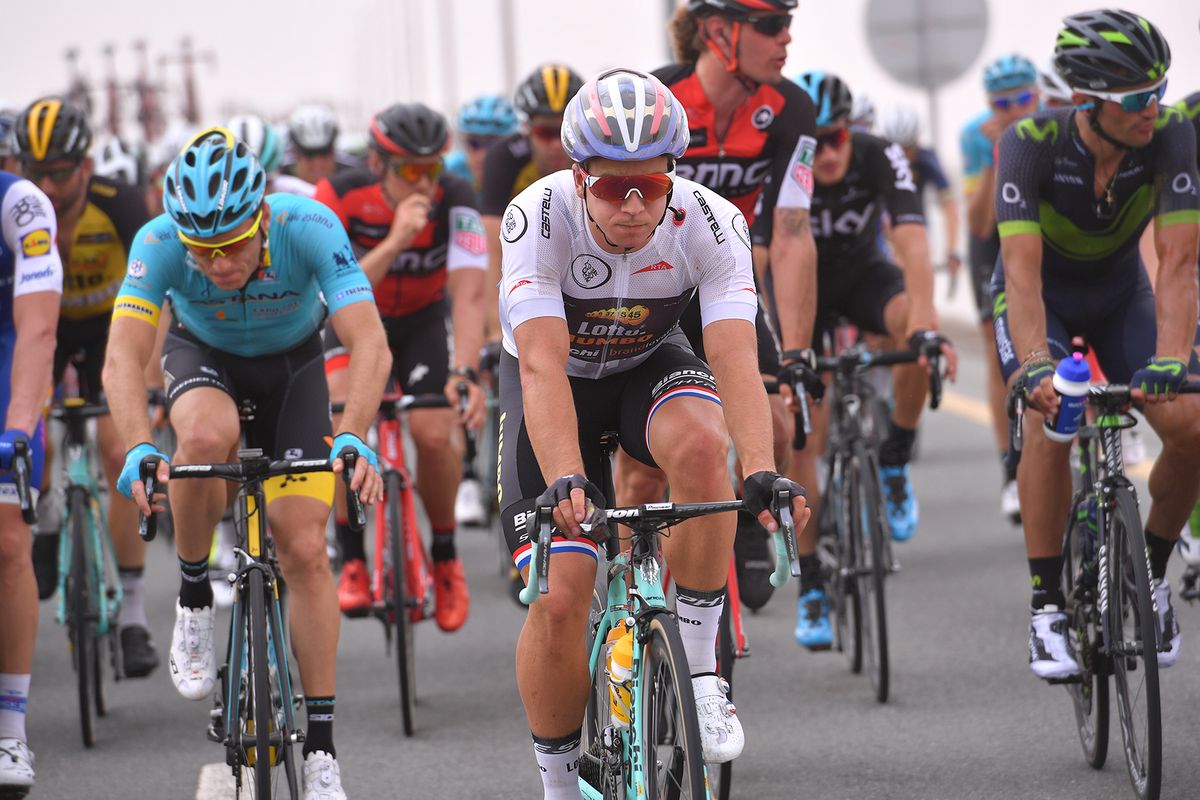 Dylan Groenewegen spent a second day in the white jersey