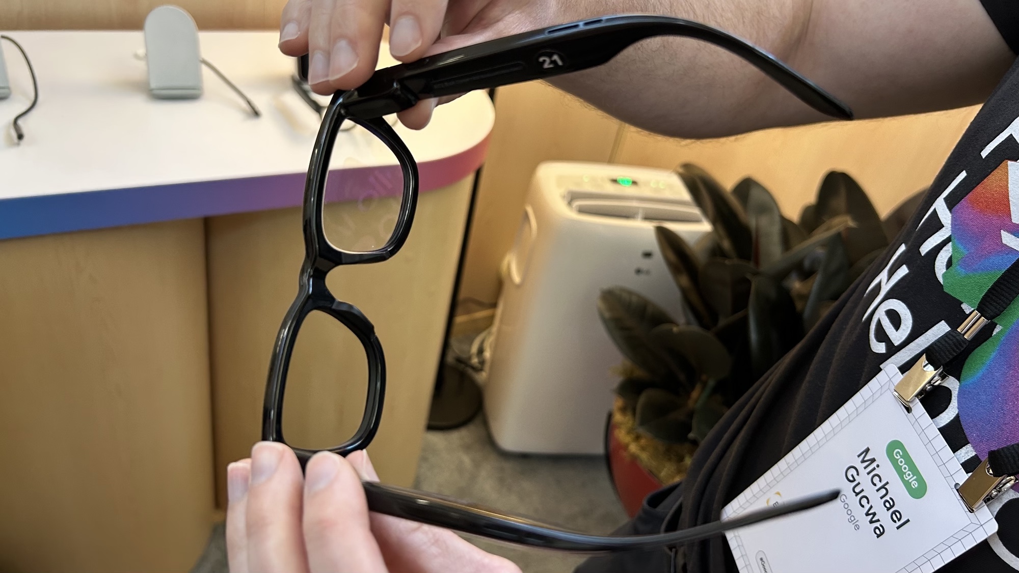 Google smart glasses in hand