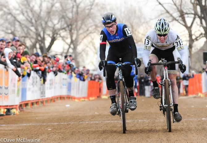 Brandon Feehery (Lindenwood) winning a sprint against Joshua Johnson fir fifth place