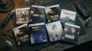 PS5 horror games on a wooden table