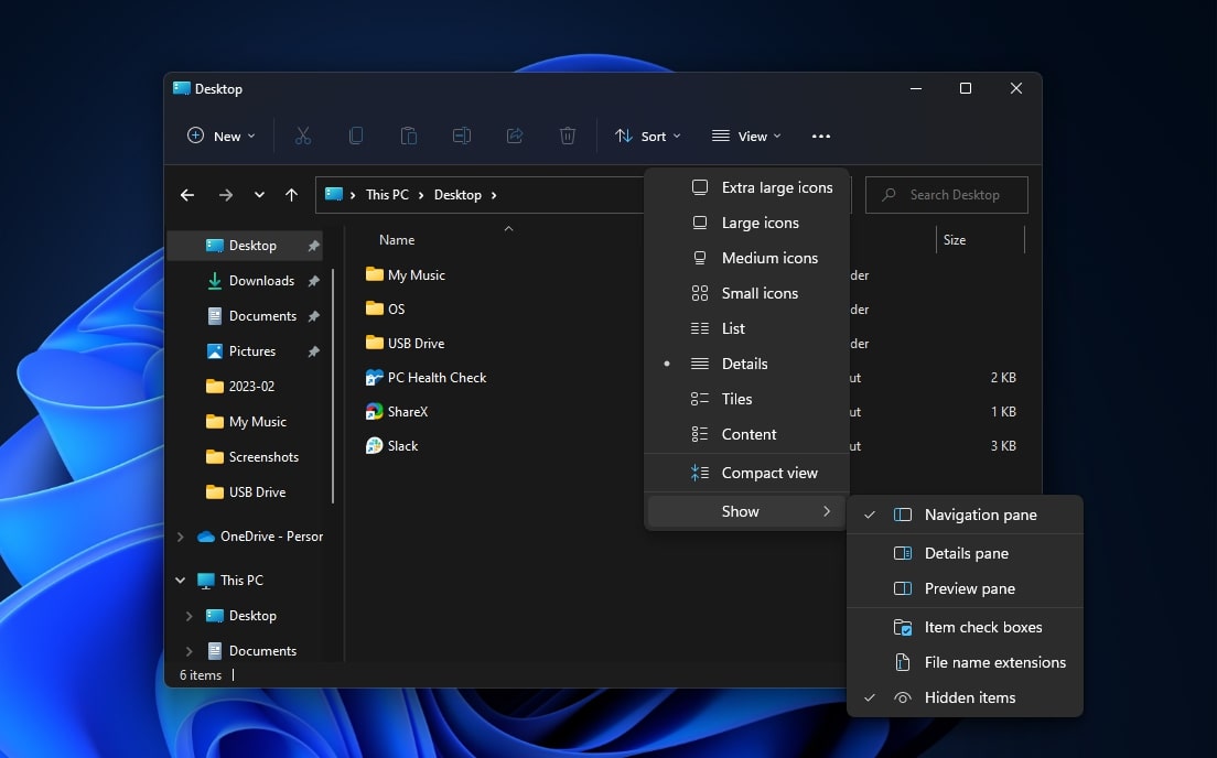 Itens ocultos do Windows 11 do File Explorer