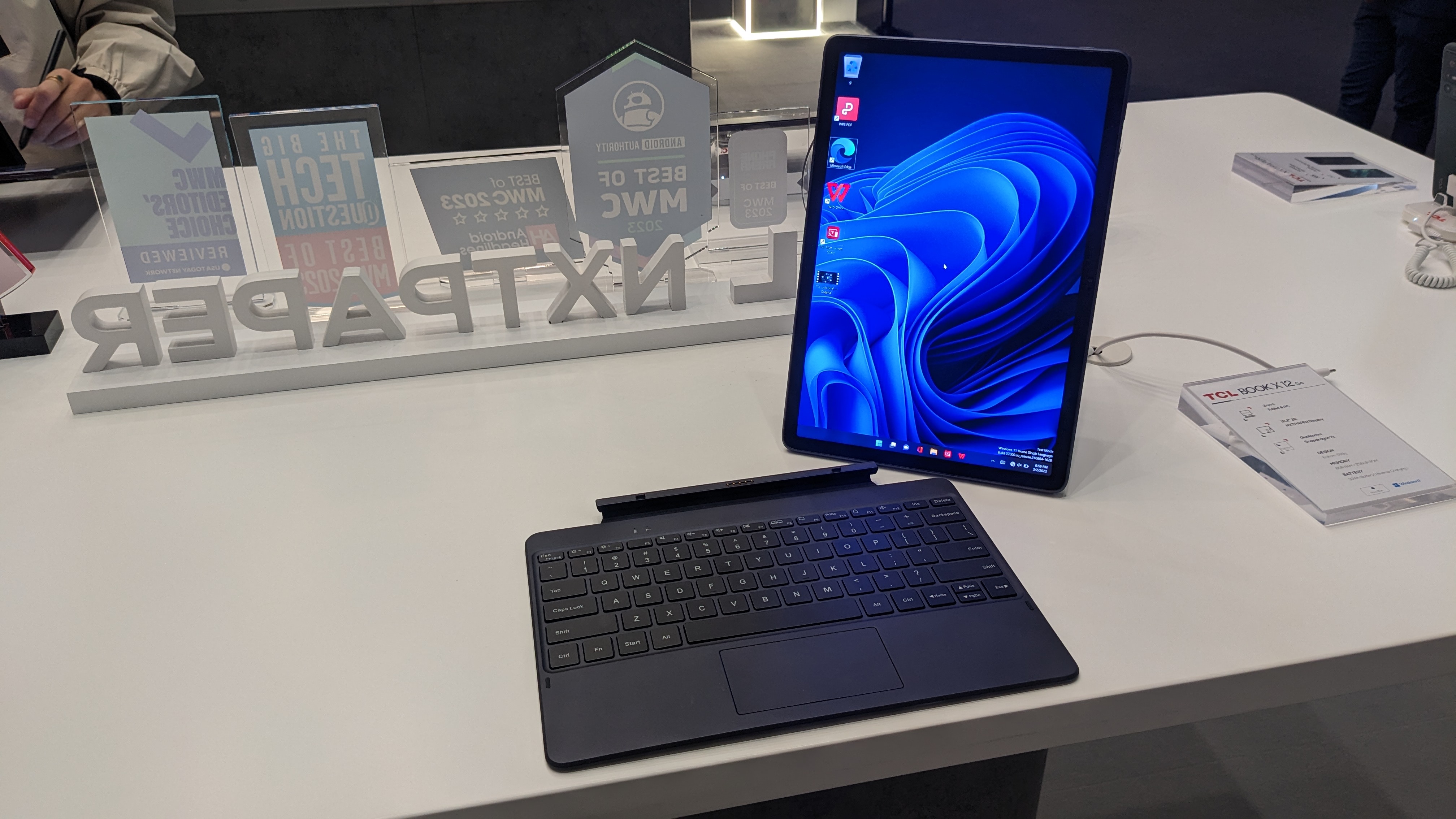 The TCL Book X12 Go, pictured on the TCL stand at MWC 2023.