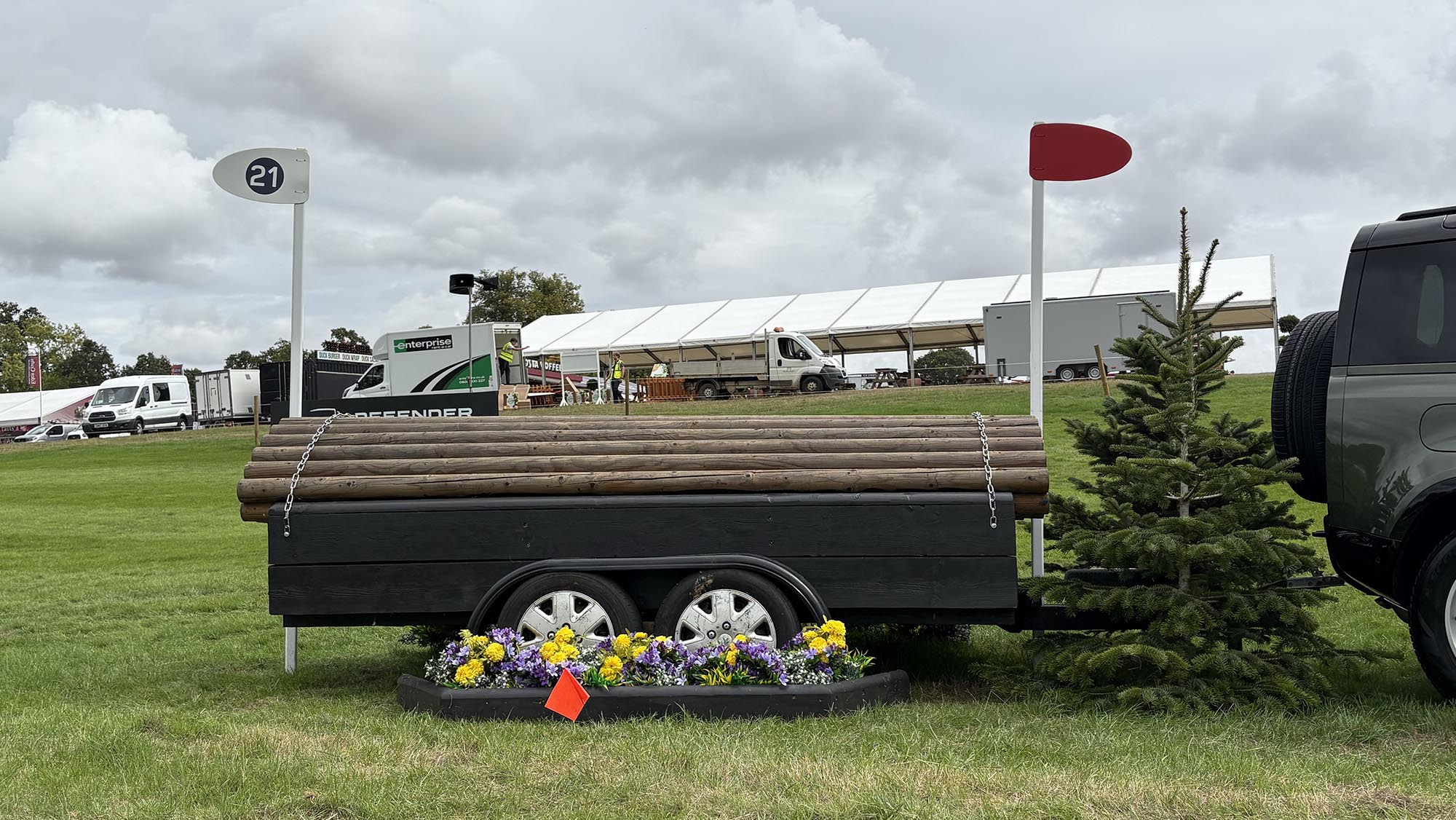 Wooden trailer fence on the Burghley cross-country course 2026