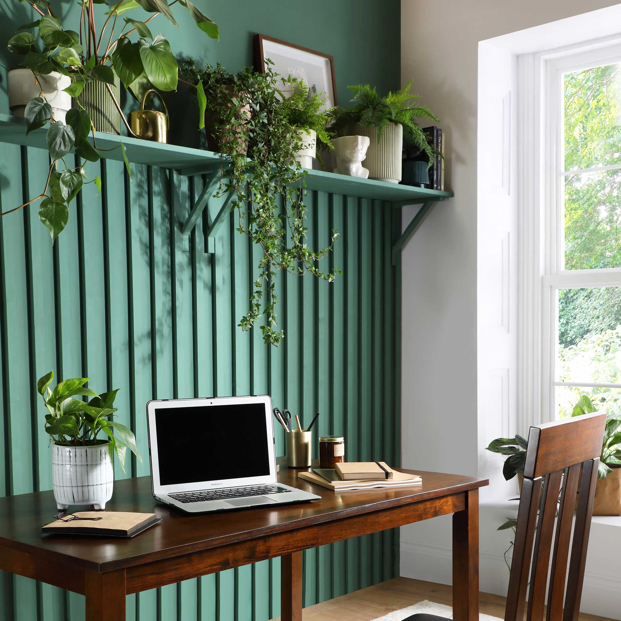 home office with green plants
