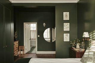 a moss green bedroom