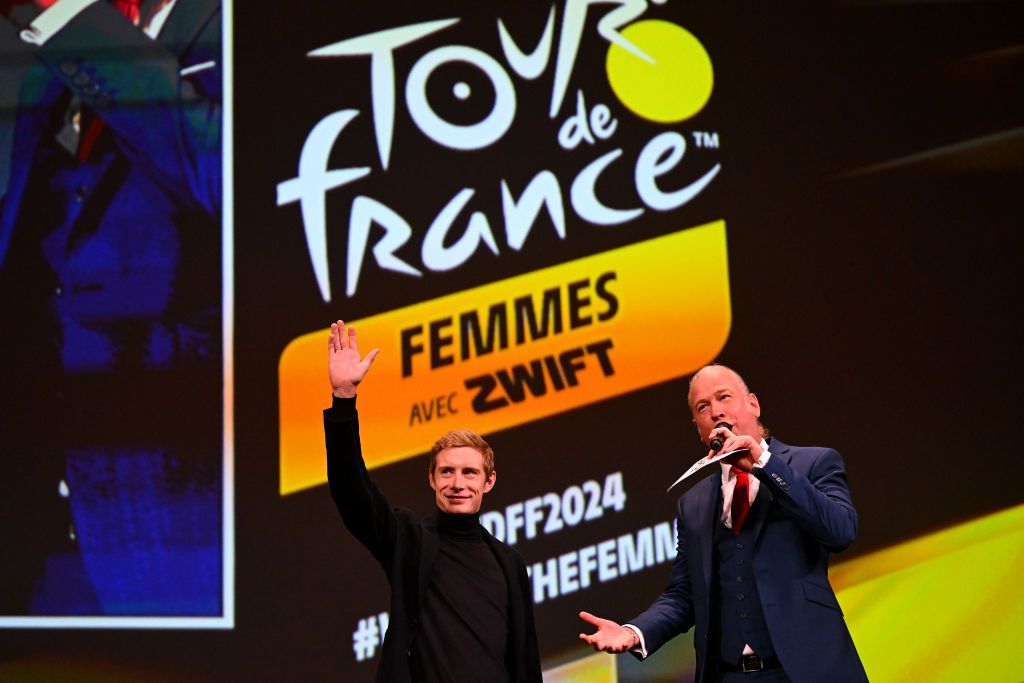PARIS FRANCE OCTOBER 25 Jonas Vingegaard of Denmark and Team JumboVisma during the 111th Tour de France 2024 3rd Tour de France Femmes 2024 Route Presentation UCIWT UCIWWT on October 25 2023 in Paris France Photo by Dario BelingheriGetty Images