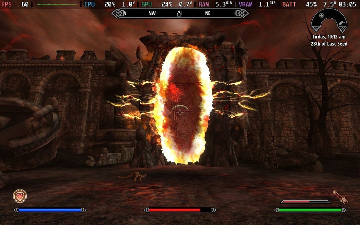 An Oblivion gate, from the original Oblivion running on Steam Deck