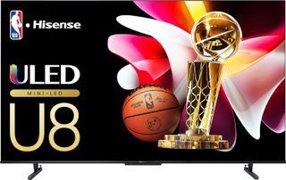 Hisense U8N 4K Mini-LED TV, our pick for the best TV you can buy right now, on a white background