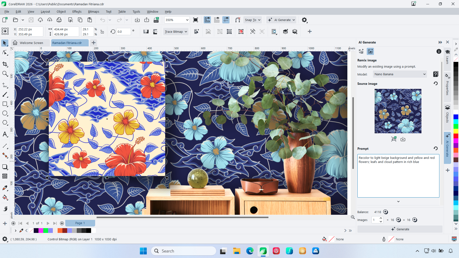 Colourful wallpaper patterns in an illustration