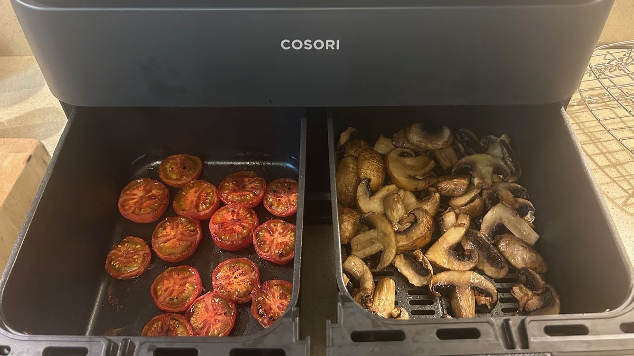veg after being cooked in the cosori dual basket air fryer