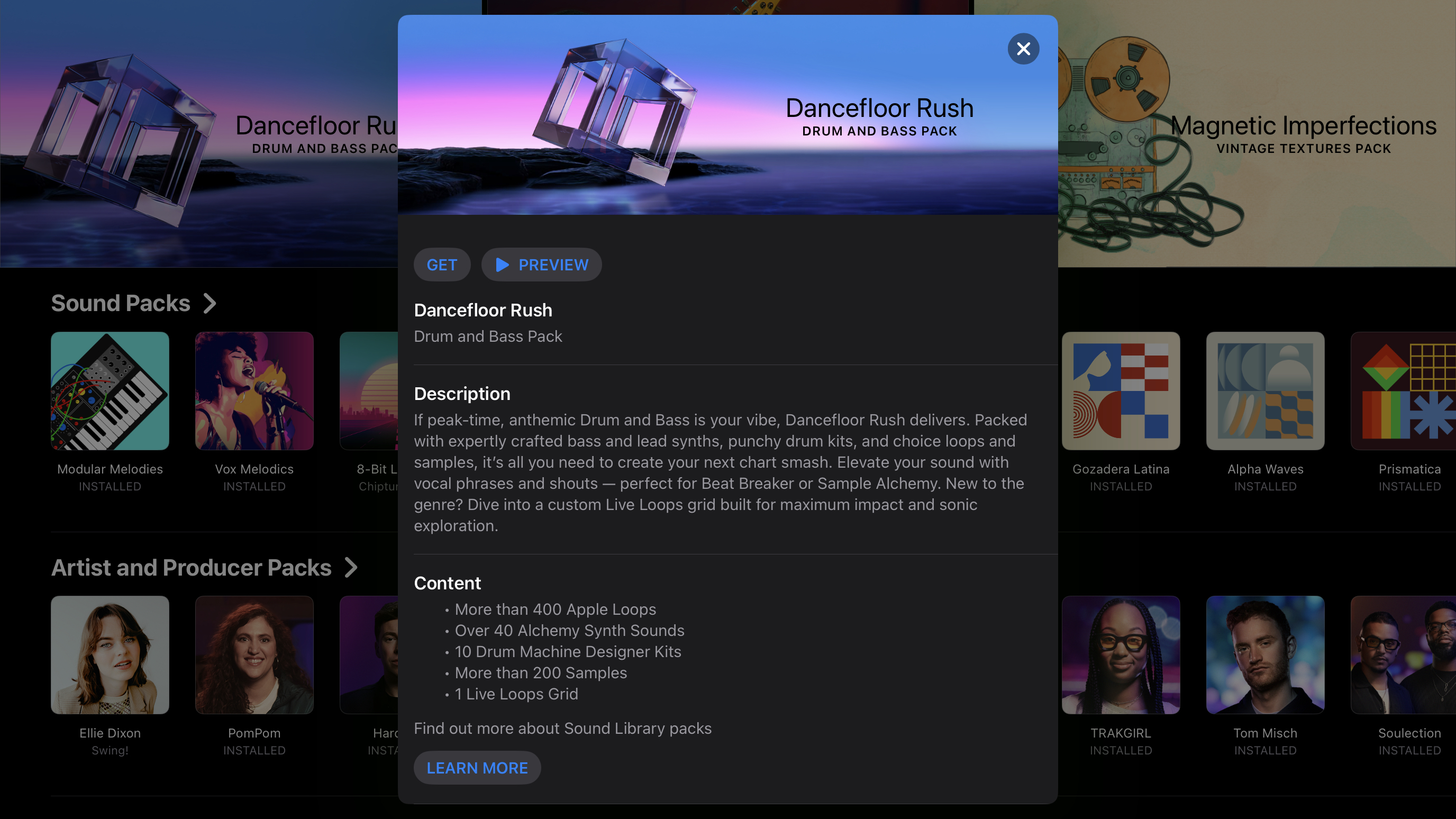 Dancefloor Rush sound pack for Logic Pro for iPad