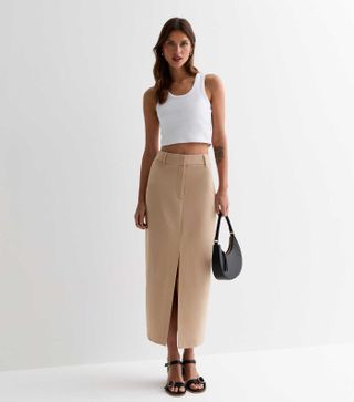 New Look, Stone High Waist Split Hem Midi Skirt