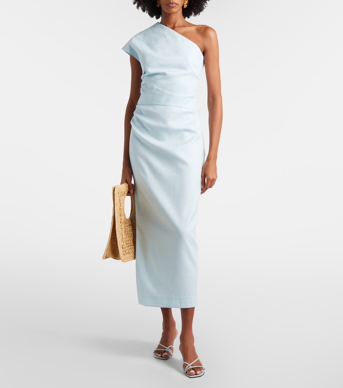 One-Shoulder Linen Top in Blue - Sir