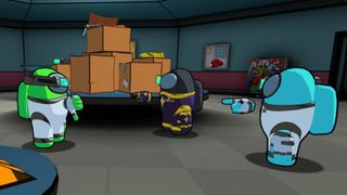 Three Among Us characters wearing space suits