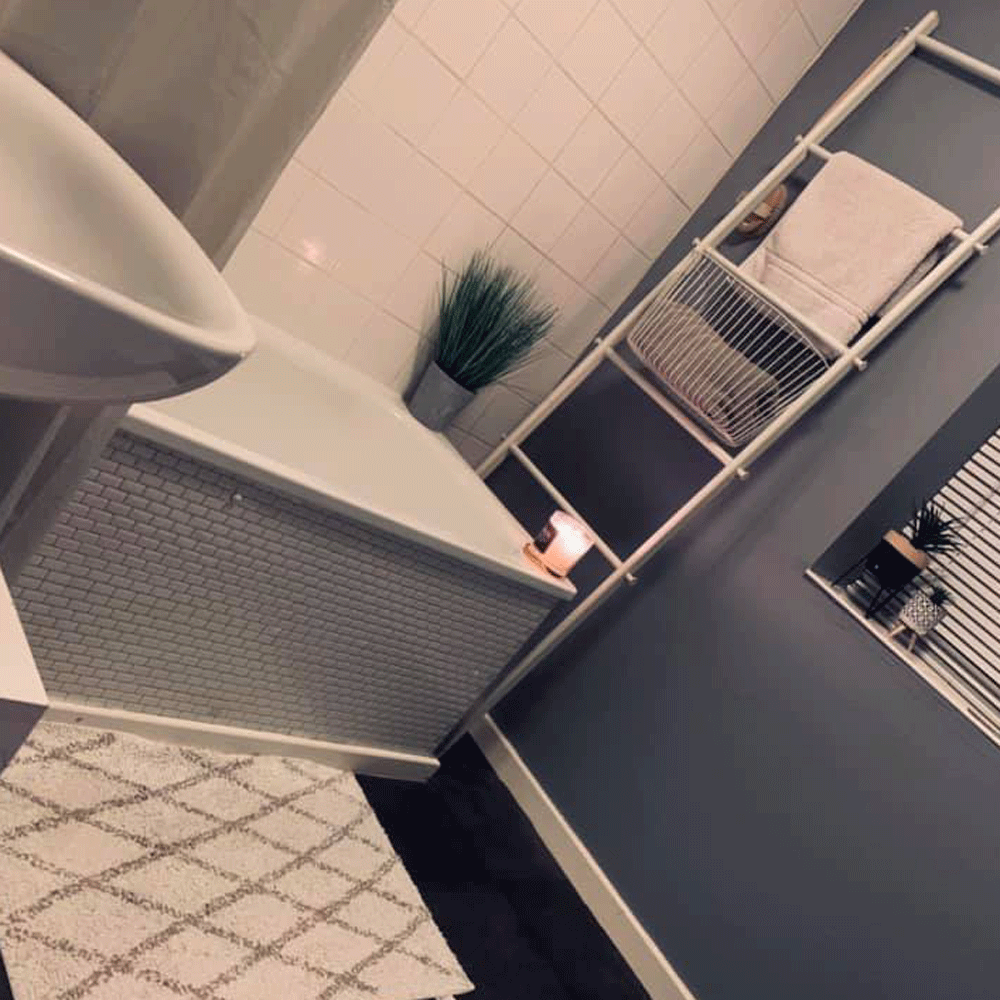 bathroom with grey wall and tiles sticker