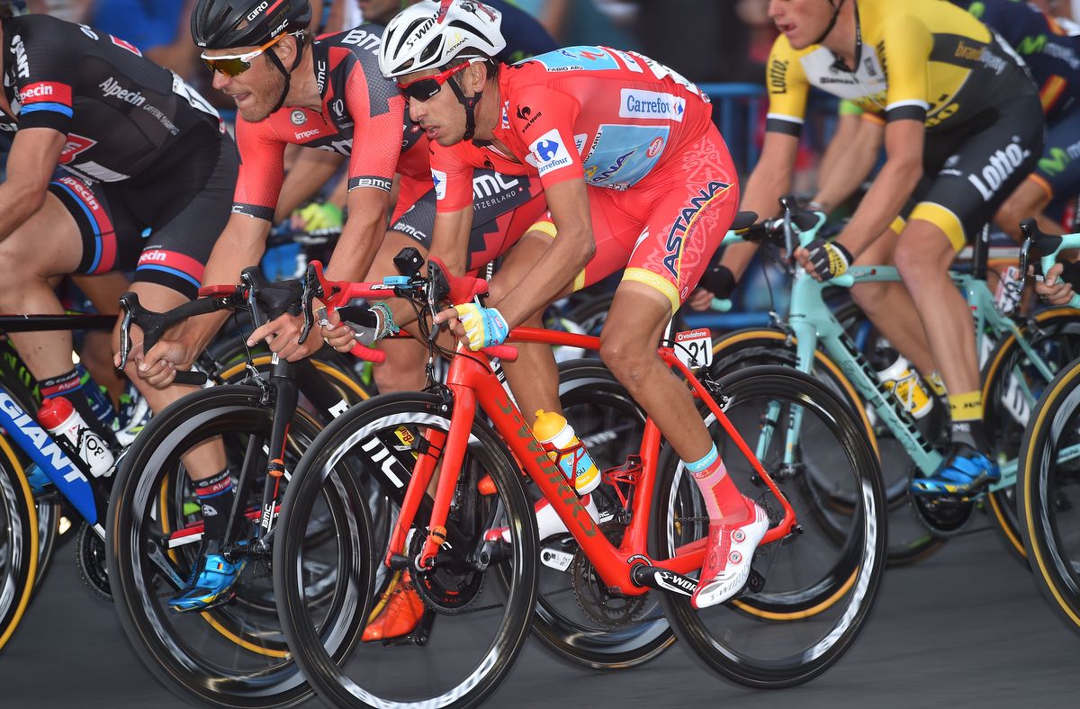 Fabio Aru (Astana) kitted out in red for the final stage