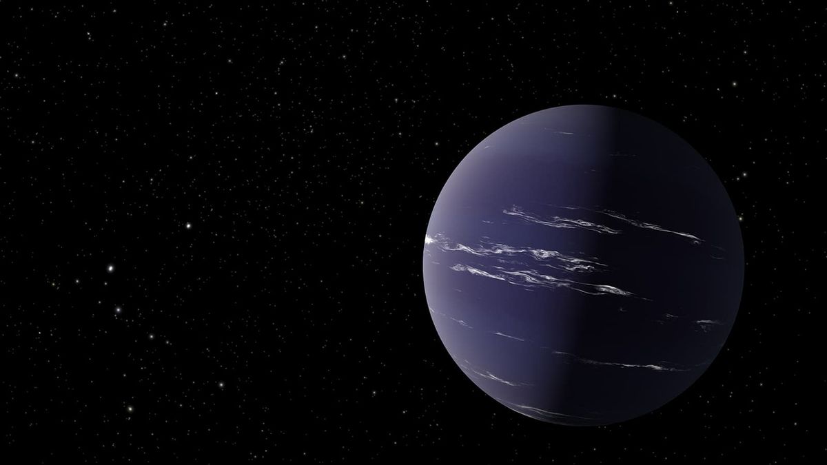 An artist&#039;s depiction of a Neptune-like exoplanet.