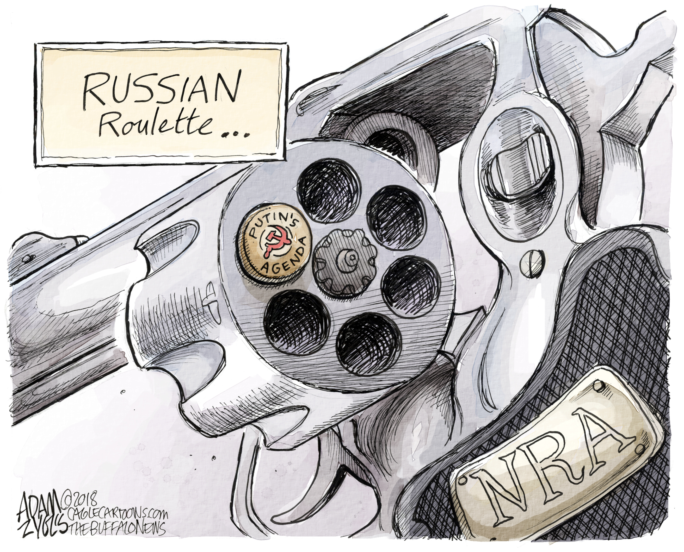 Russian roulette versus Olympia roulette, Cartoon