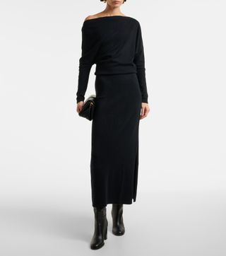 Kasos Off-Shoulder Cashmere Gown