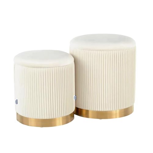Yyw Home Round Ottoman With Storage Set of 2 Vanity Stool Foot Rest With Removable Lid White Velvet Storage Ottoman Stool for Living Room and Dorm