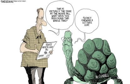 Political cartoon U.S. McConnell health care reform house senate bill