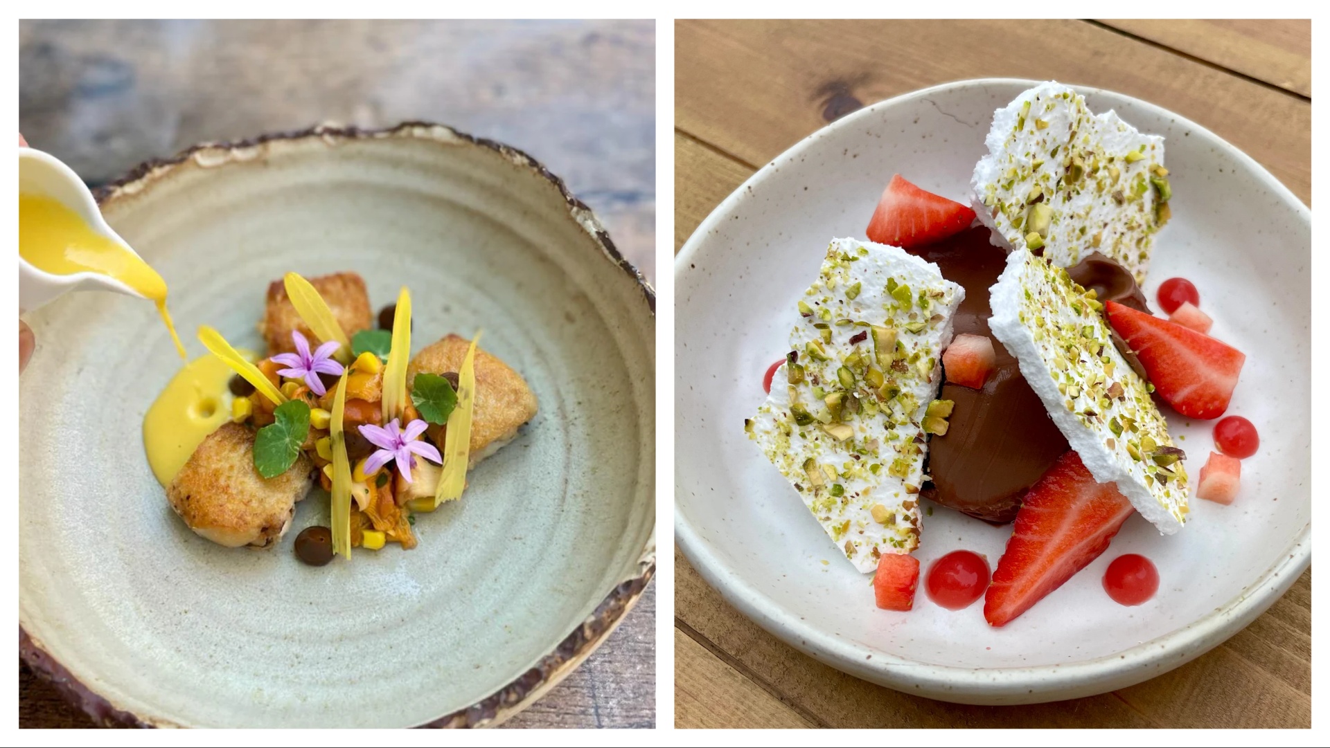 A starter and dessert from the Indulge Dining menu