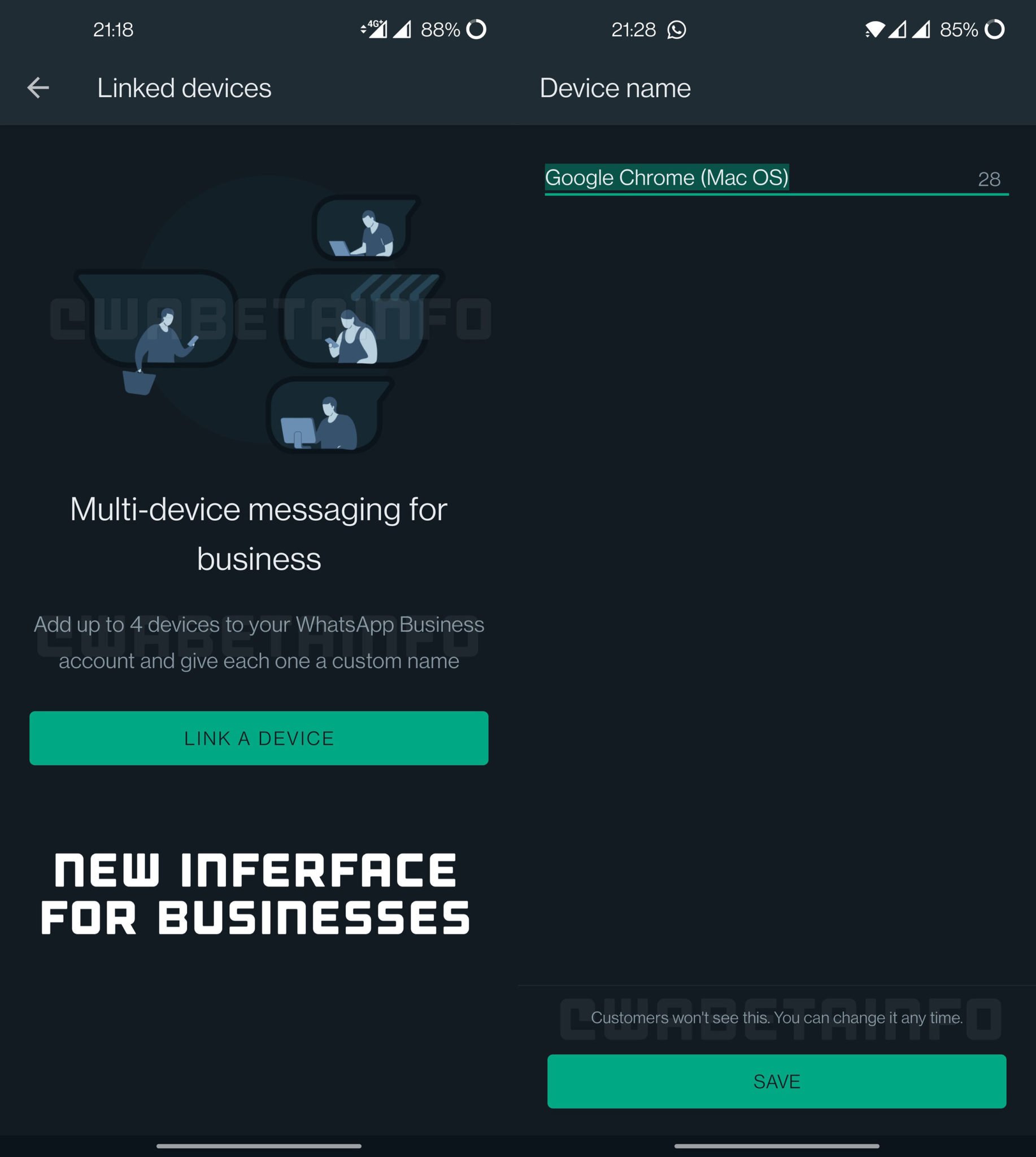 Whatsapp Business Device Renaming screenshots