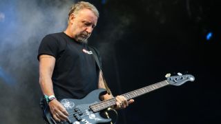 Peter Hook of Peter Hook and the Light performing on the main stage during Kendal Calling 2018 at Lowther Deer Park on July 29, 2018 in Kendal, England.