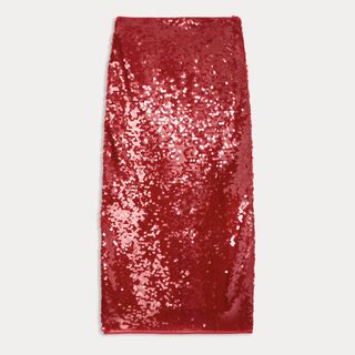 Red M&S Sequin Midaxi Pencil Skirt