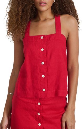 Zoe Linen Sleeveless Button-Up Top