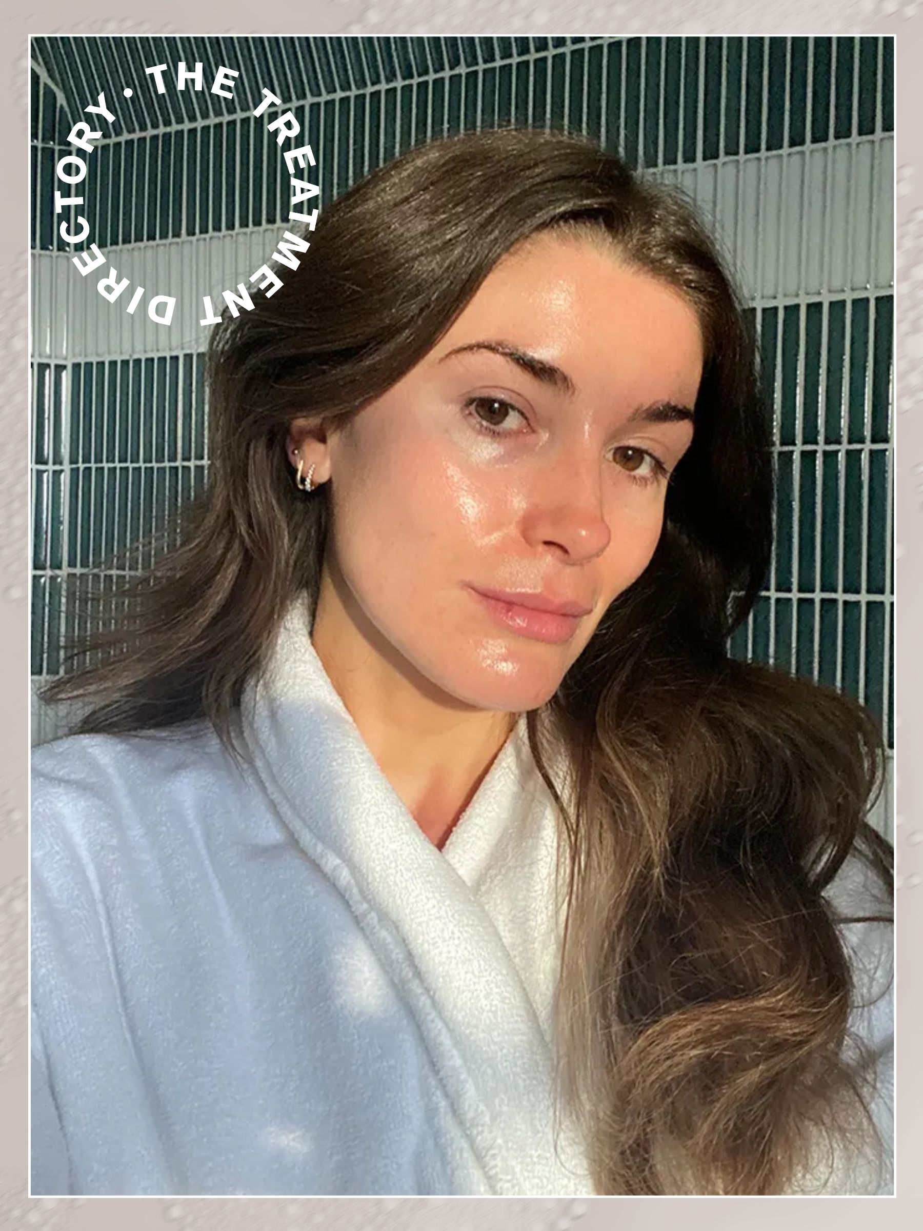 Beauty editor Eleanor Vousden taking a selfie wearing a white bathrobe