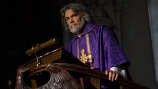 The priest at the lectern. 