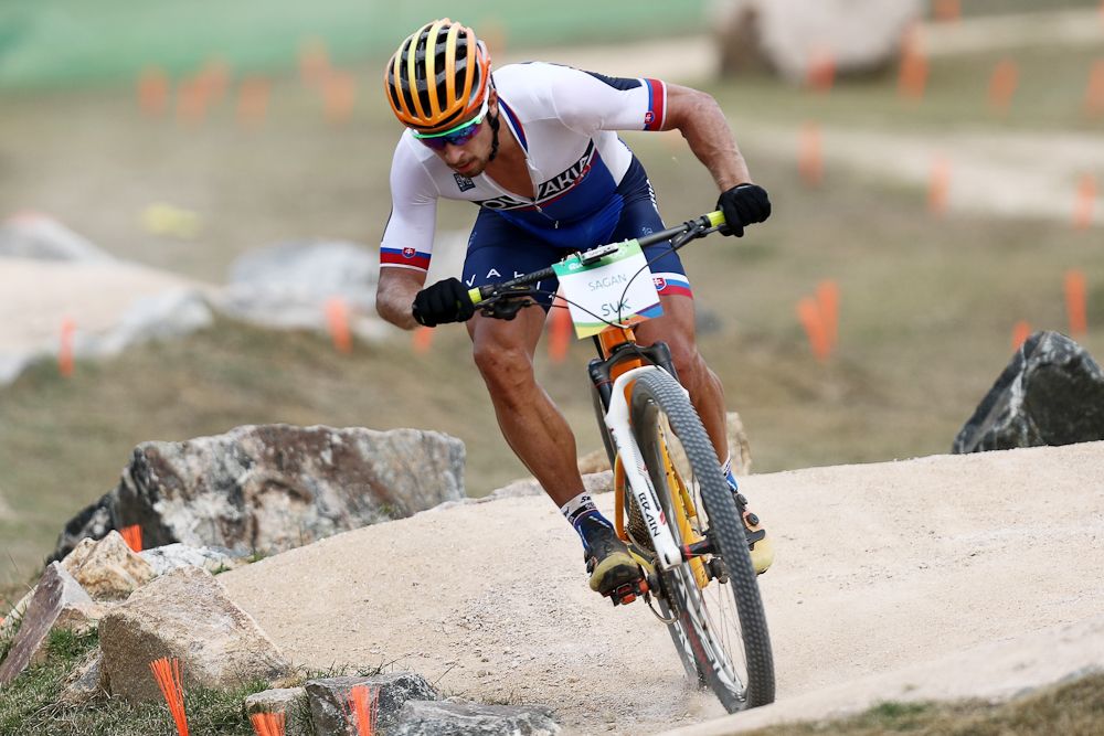 Peter Sagan practices on the MTB course of the Rio 2016 Olympic Games at the Mountain Bike Centre