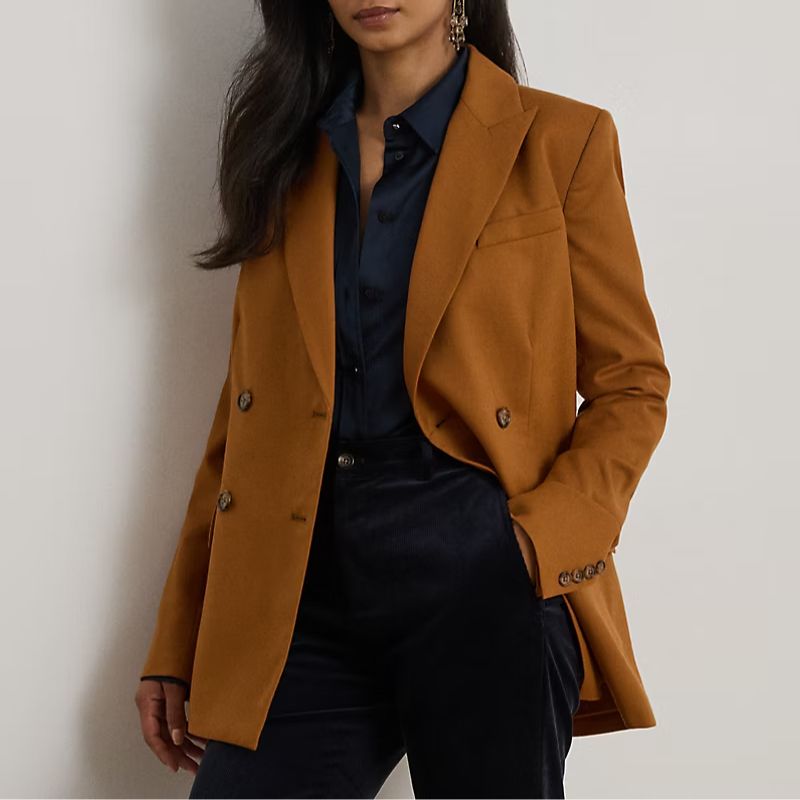 cognac double breasted blazer