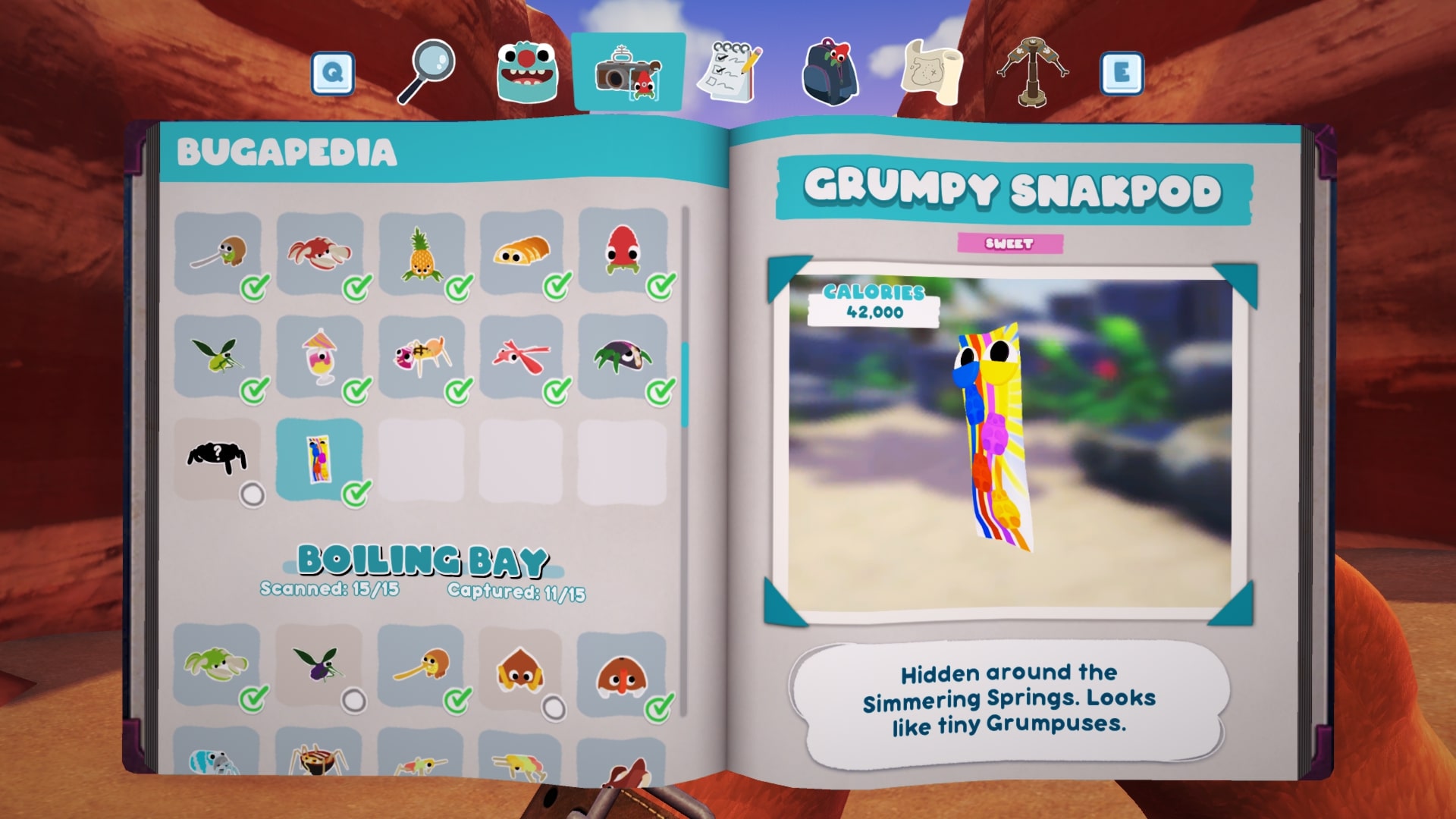 Bugsnax Bugapedia: Grumpy Snakpod