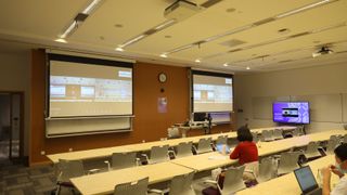 A classroom at Shanghai NYU powered by Dante audio network for remote learning.