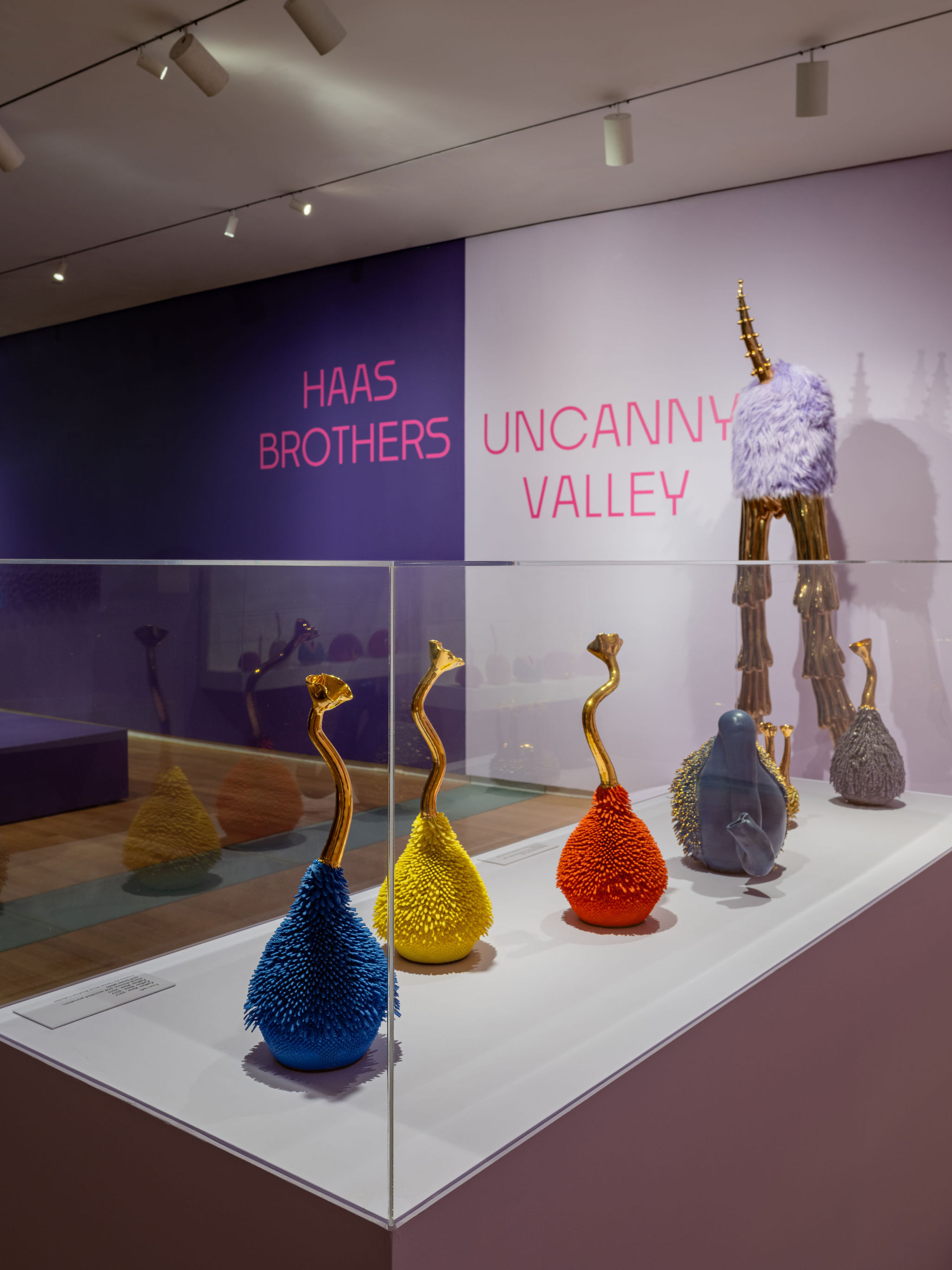 Installation view of Haas Brothers: Uncanny Valley; at the Museum of Arts and Design, New York.