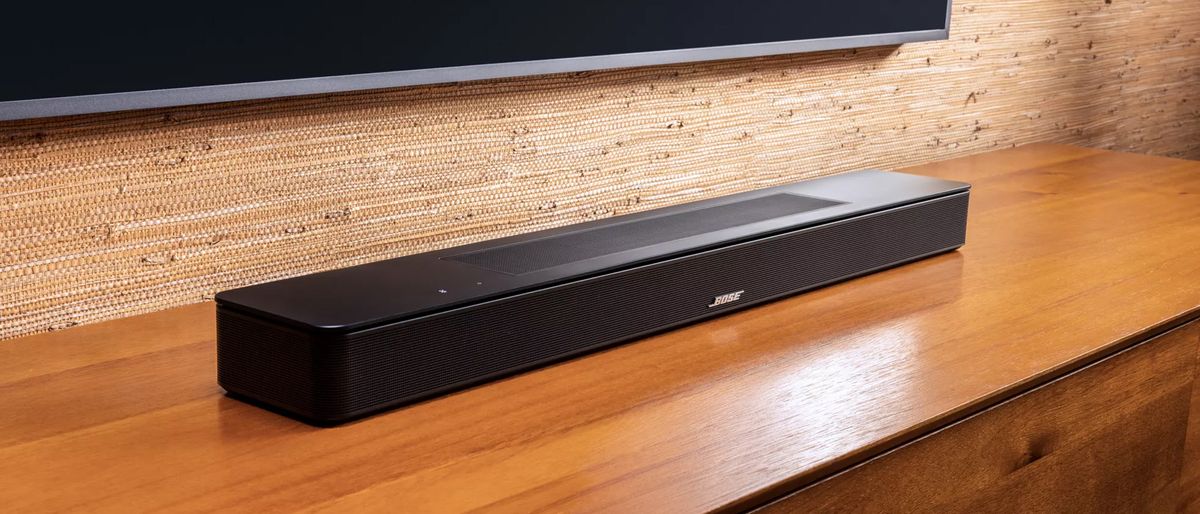 Bose Ultra Soundbar on stand in living room