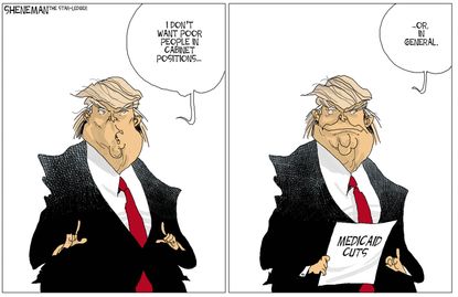 Political cartoon U.S. Trump GOP health care bill cabinet Medicaid cuts