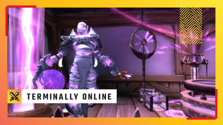 An image for PC Gamer's Terminally Online column, wherein an ethereal floats inside a transmogrification store.