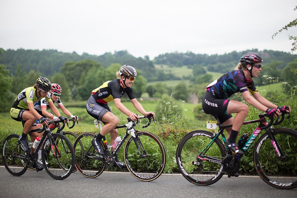 Jolien D'Hoore (BEL) of Wiggle Hi5 Cycling Team digs deep on the first QOM section during the Aviva Women's Tour 2016 - Stage 3