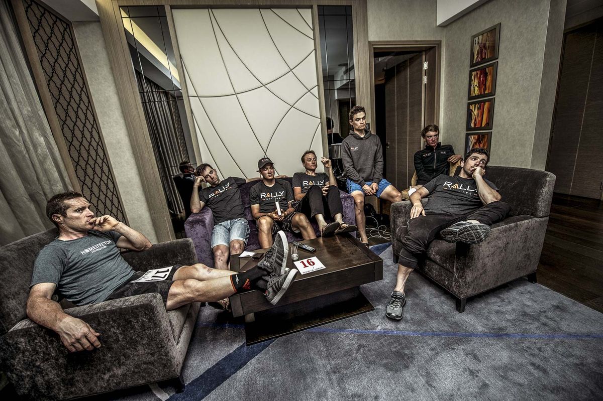 The evening's team meeting in the plush hotel suite in the Hormuz Grand, Muscat hosts the riders for the day's debrief and the plan of action for the following stage.