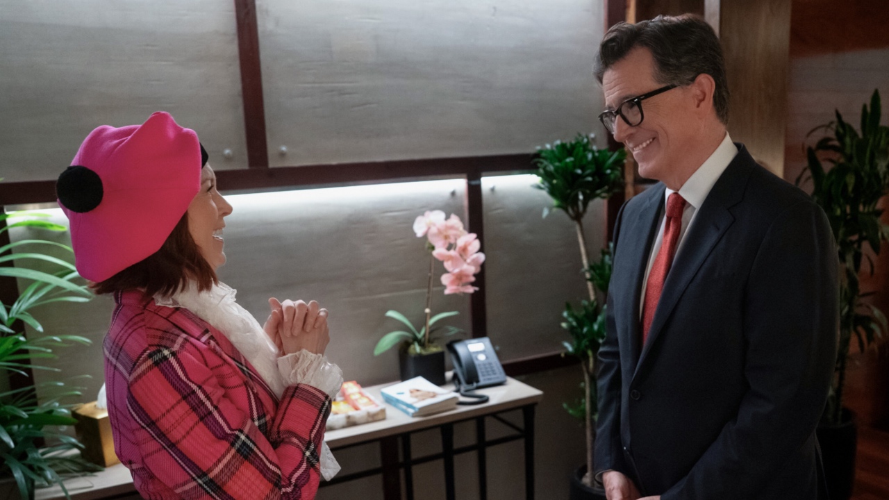 Carrie Preston and Stephen Colbert in Elsbeth Season 301