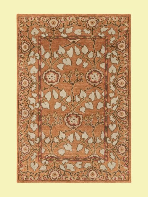 Hand-Knotted Wool Rug Inika in Orange, Caramel, Light Beige