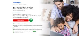 The BitDefender Family Pack homepage showing pricing, features and technical specifications of the product.